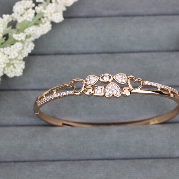 Rose Gold Heart Charm Bangle with Cubic Zirconia Accents, XPBL0602 - Picture 9 of 12